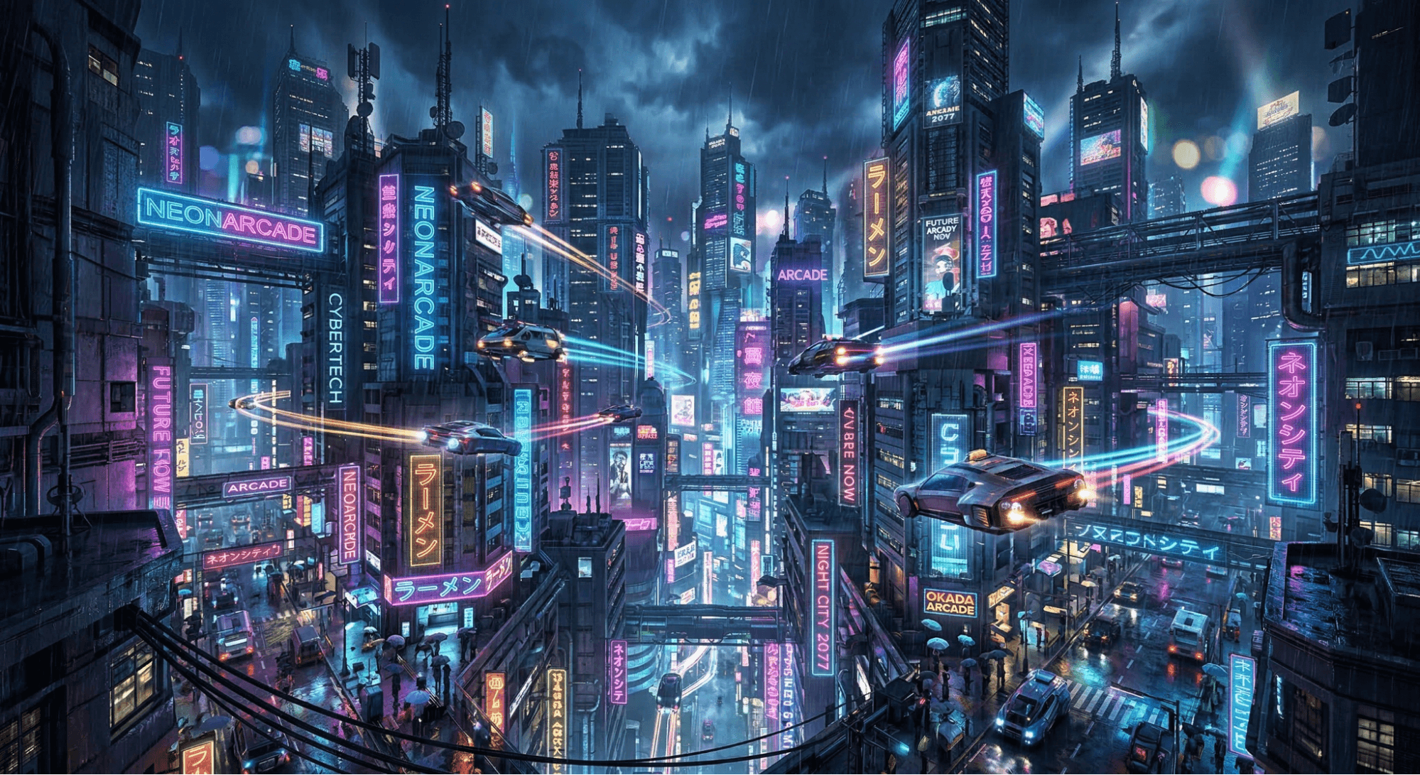 Cyberpunk AI wallpaper with neon futuristic city lights in 4K resolution