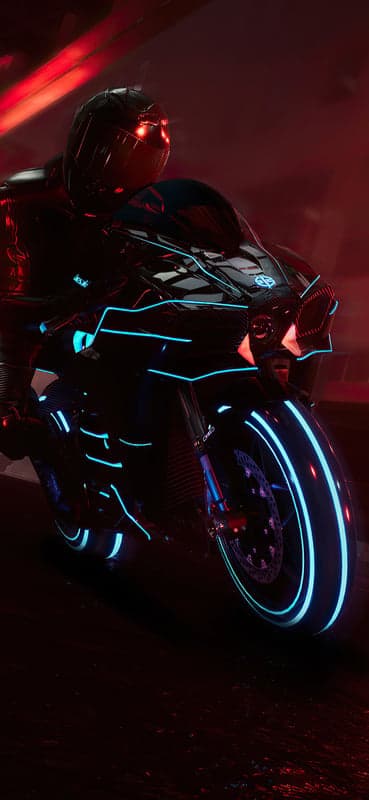 Neon Blue Cyberpunk Biker Motorcycle Phone Wallpaper