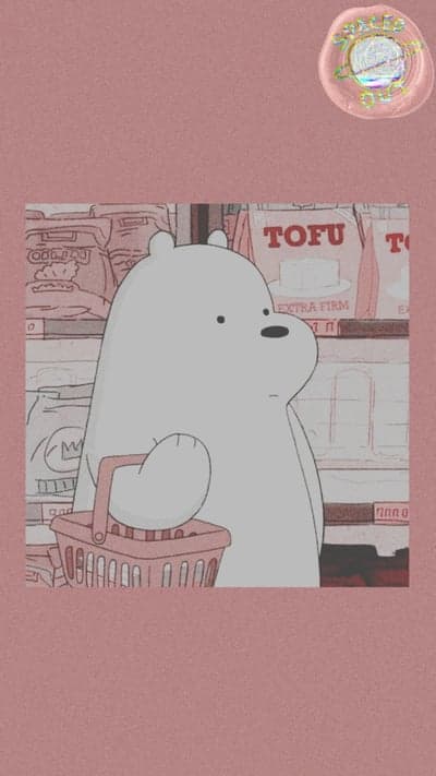 Ice Bear with Shopping Basket Cartoon Wallpaper