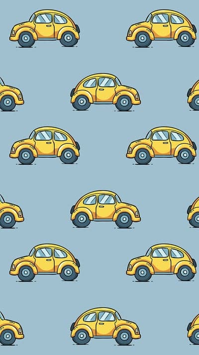 Seamless Pattern of Adorable Yellow Vintage Cars