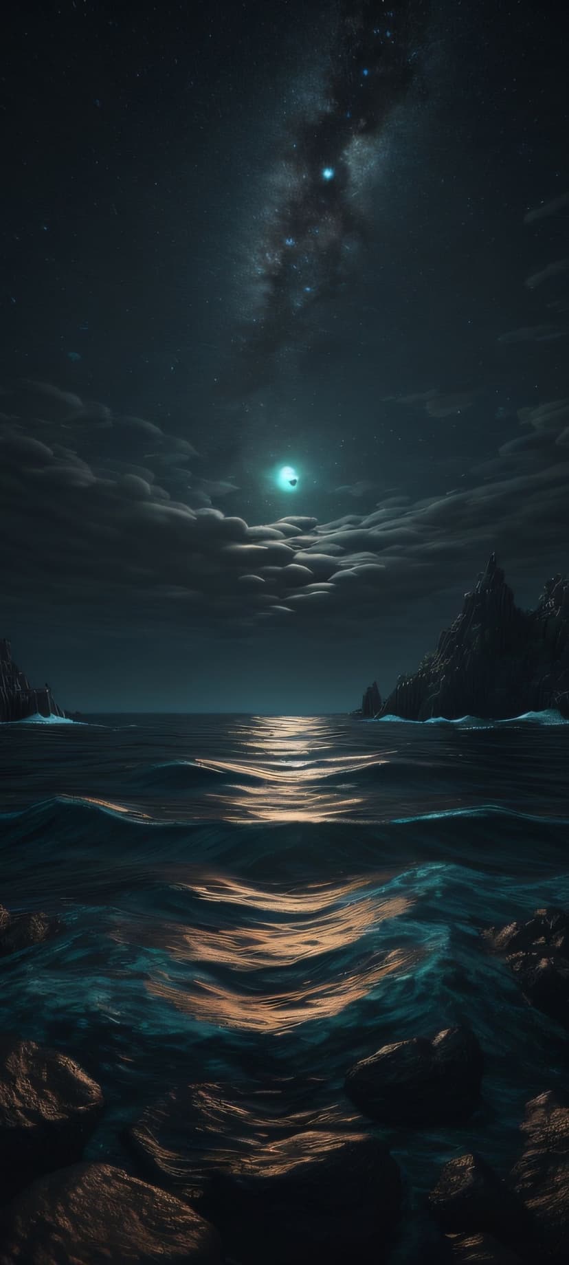 Celestial Milky Way Over Moonlit Tide Phone Wallpaper