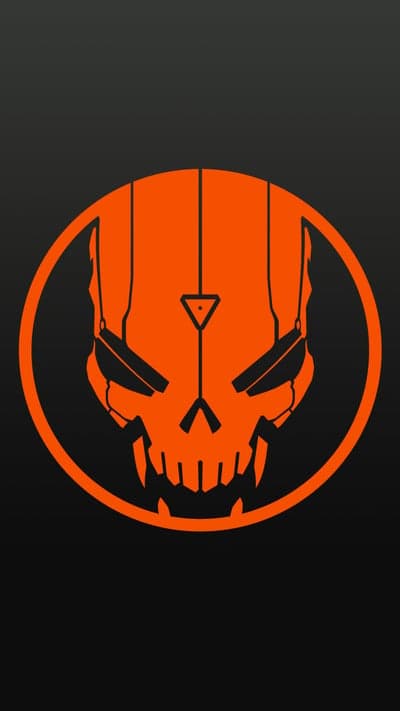 Cybernetic Orange Skull Emblem Mobile Phone Background