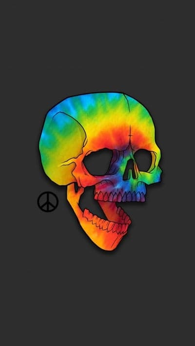 Psychedelic Rainbow Skull Peace Symbol Phone Background