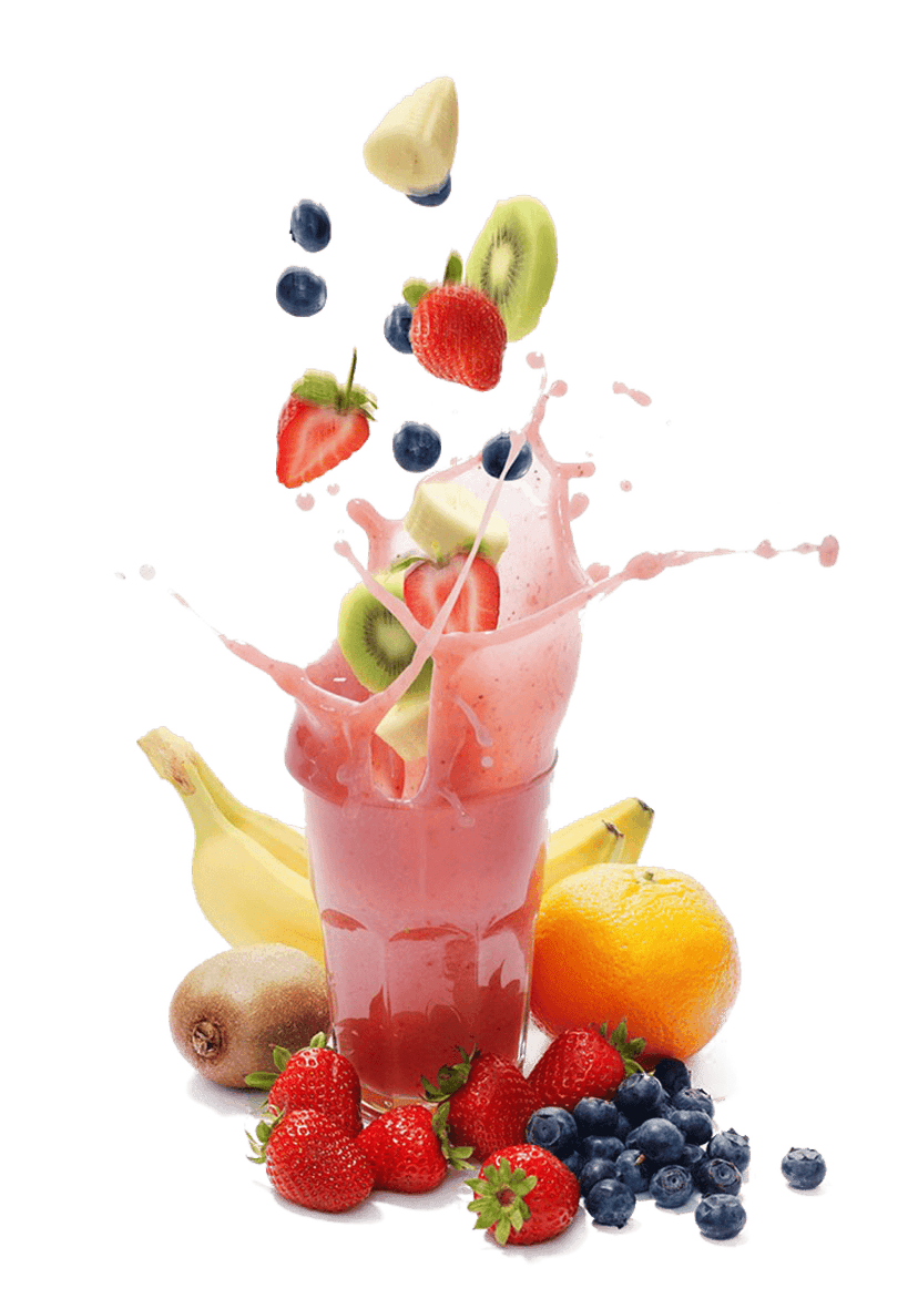 Strawberry blackberry smoothie milkshake in a frosted glass features fresh fruit garnishes and a straw.