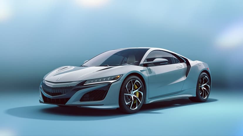 Acura NSX supercar featuring yellow calipers in a blue studio with soft lighting and subtle lens flares.