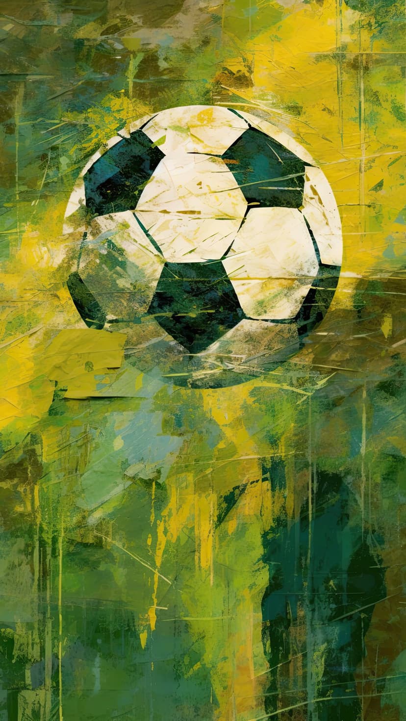 Soccer ball with black and white panels centered in swirling emerald green and vibrant yellow paint textures.