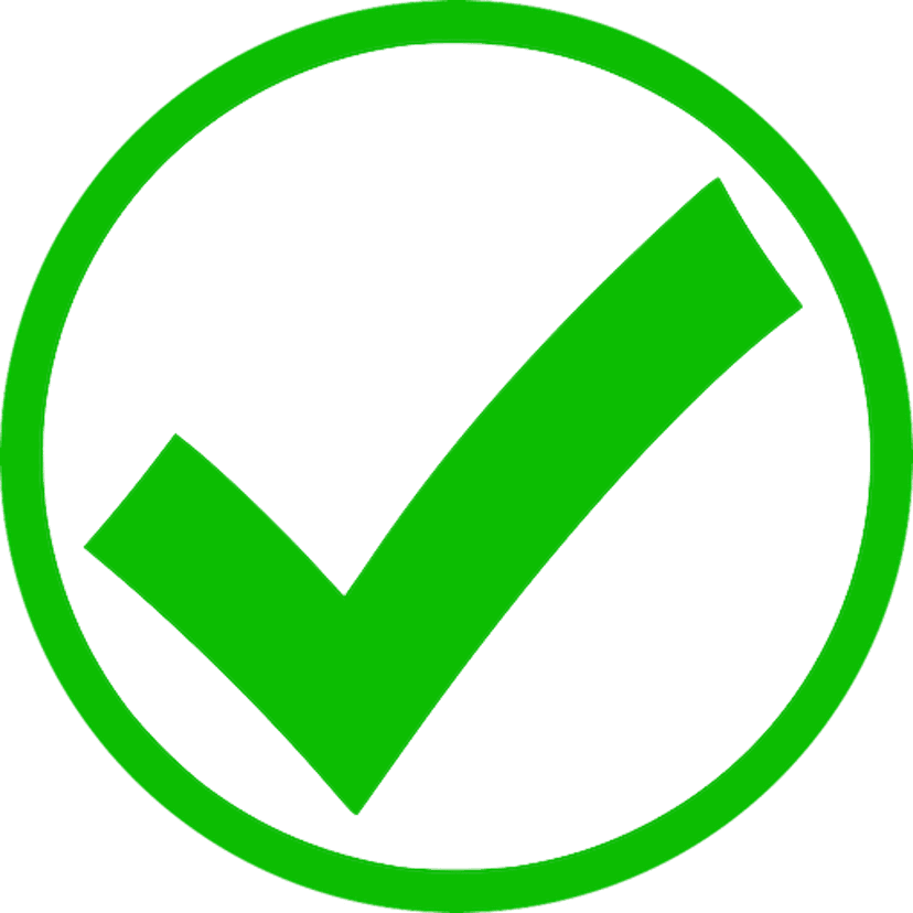 Green tick checkmark icon with solid lime fill and sharp edges against a transparent background in a flat style.