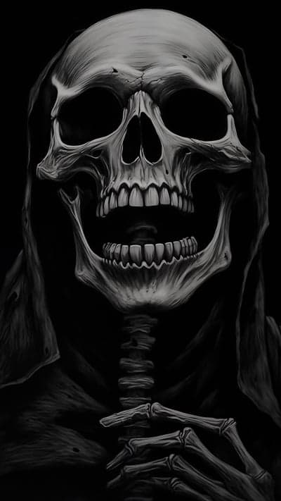 Grim Reaper Skull with Flowing Robes and Bony Hands