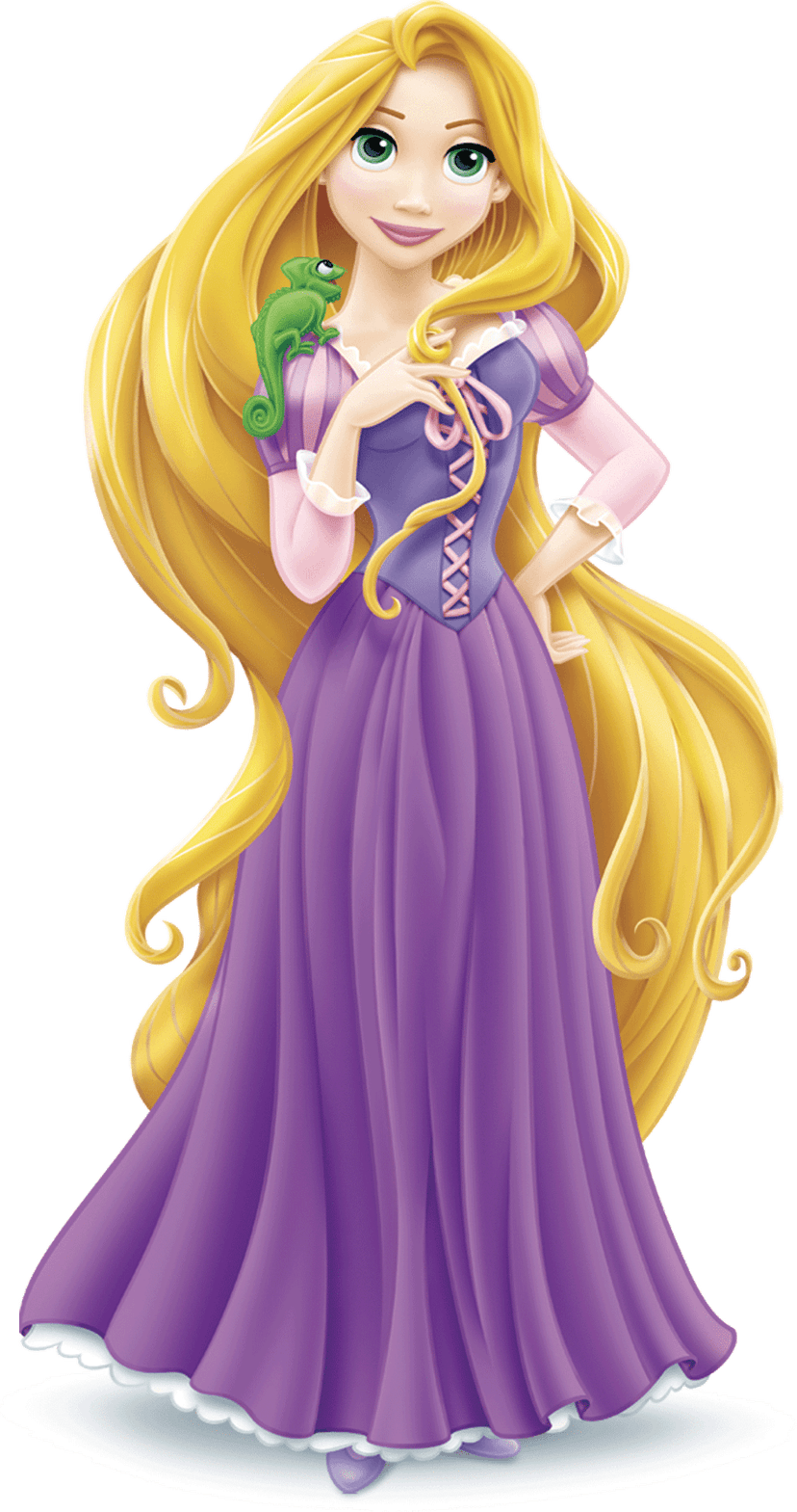 Rapunzel princess illustration featuring Ariel, Belle, and Jasmine surrounded by yellow flowers and purple leaves.