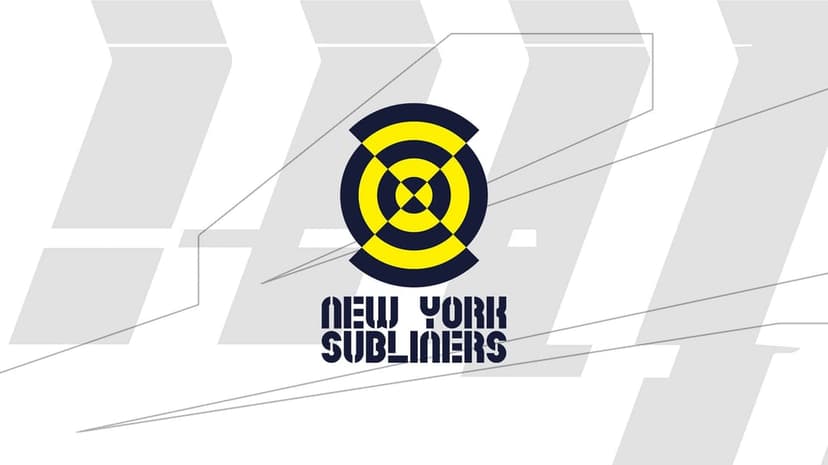 Yellow and navy blue circular logo above New York Subliners text on a light gray geometric background.