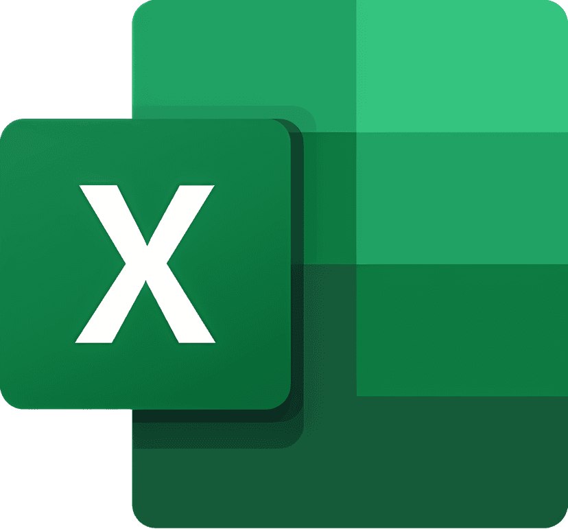 Microsoft Excel logo features a green square emblem with a white X symbol and grid lines on a clear background.