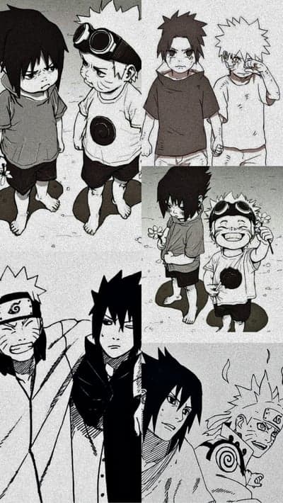 Naruto and Sasuke Evolution Portrait Wallpaper for Mobile
