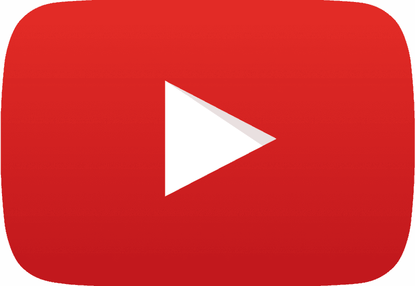 Red video play button icon featuring a sharp white triangle centered on a rounded scarlet rectangle frame.