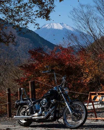 Harley-Davidson Motorcycle with Mount Fuji Background