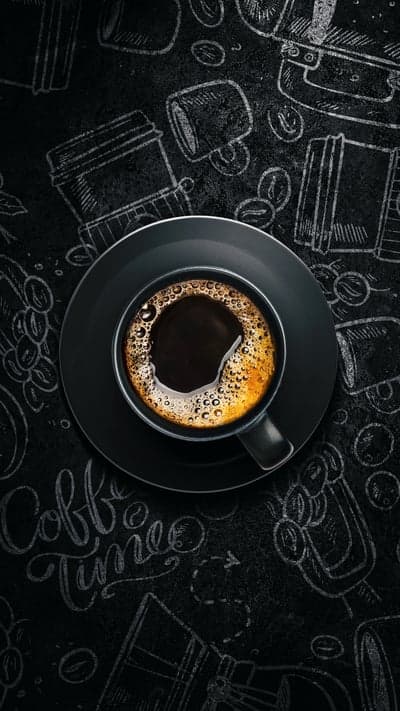 Coffee Time Art: Black Mug of Coffee on Chalkboard