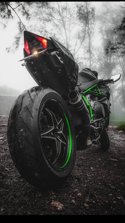Kawasaki Ninja H2R motorcycle in misty forest