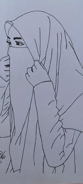 Line Art Drawing of a Woman Wearing a Hijab and Niqab