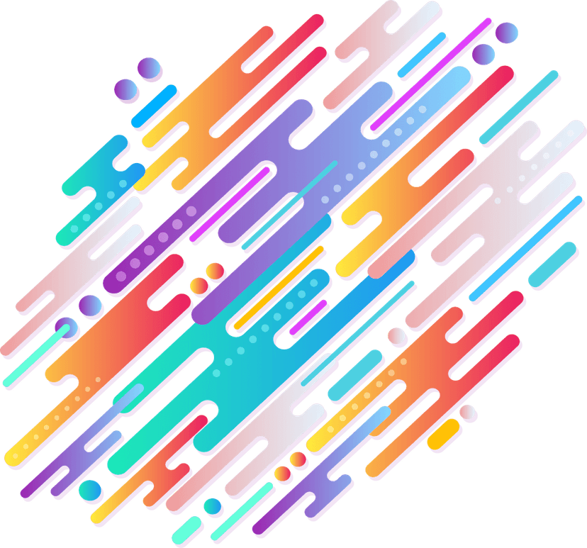 Multicolored abstract 3D digital illustration features vibrant stripes and geometric splashes on a clean backdrop.