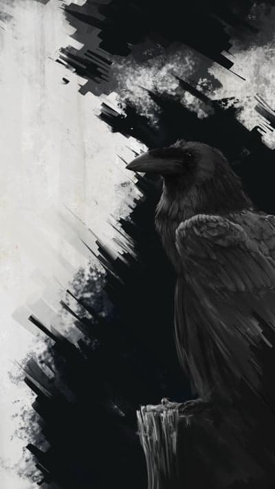 Moody Black Raven Perched on Branch Digital Art