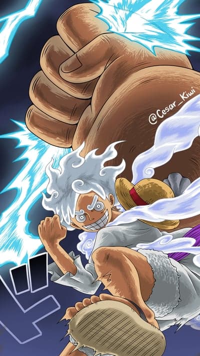 Monkey D. Luffy Gear 5 lightning fist attack artwork