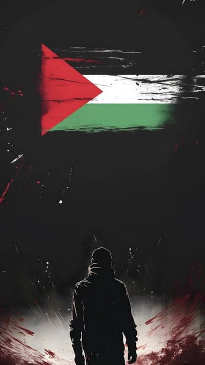 Palestine Flag and Silhouette of a Person