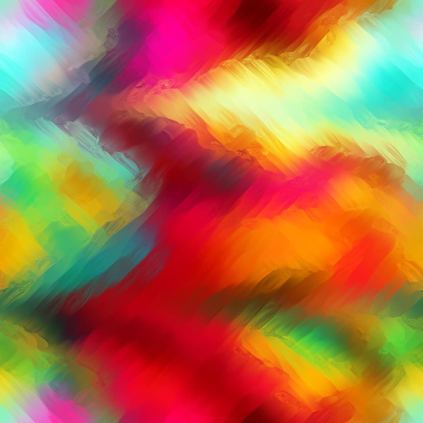 Thick rainbow acrylic brushstrokes sweep across the frame with visible bristles and layered texture patterns.