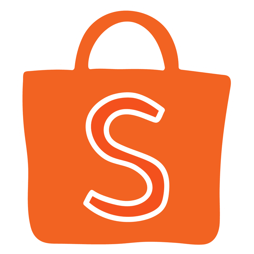 Shopee orange logo with white outline and a central S letter inside a stylized shopping bag silhouette.