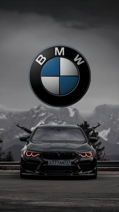 BMW M5 with Guns and Mountain Background