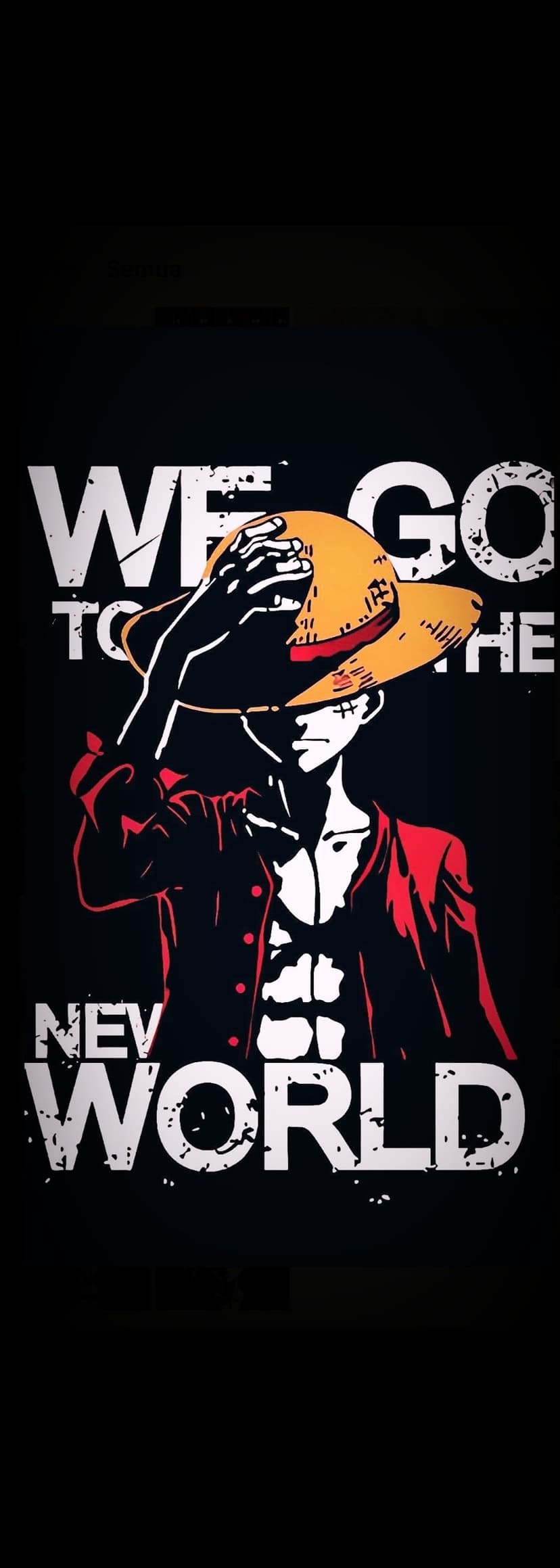 Luffy wears his signature straw hat and strikes a confident pose behind bold New World typography.