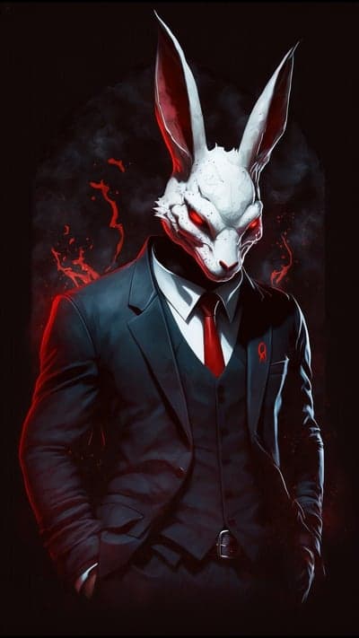 Creepy White Rabbit in Suit with Red Eyes