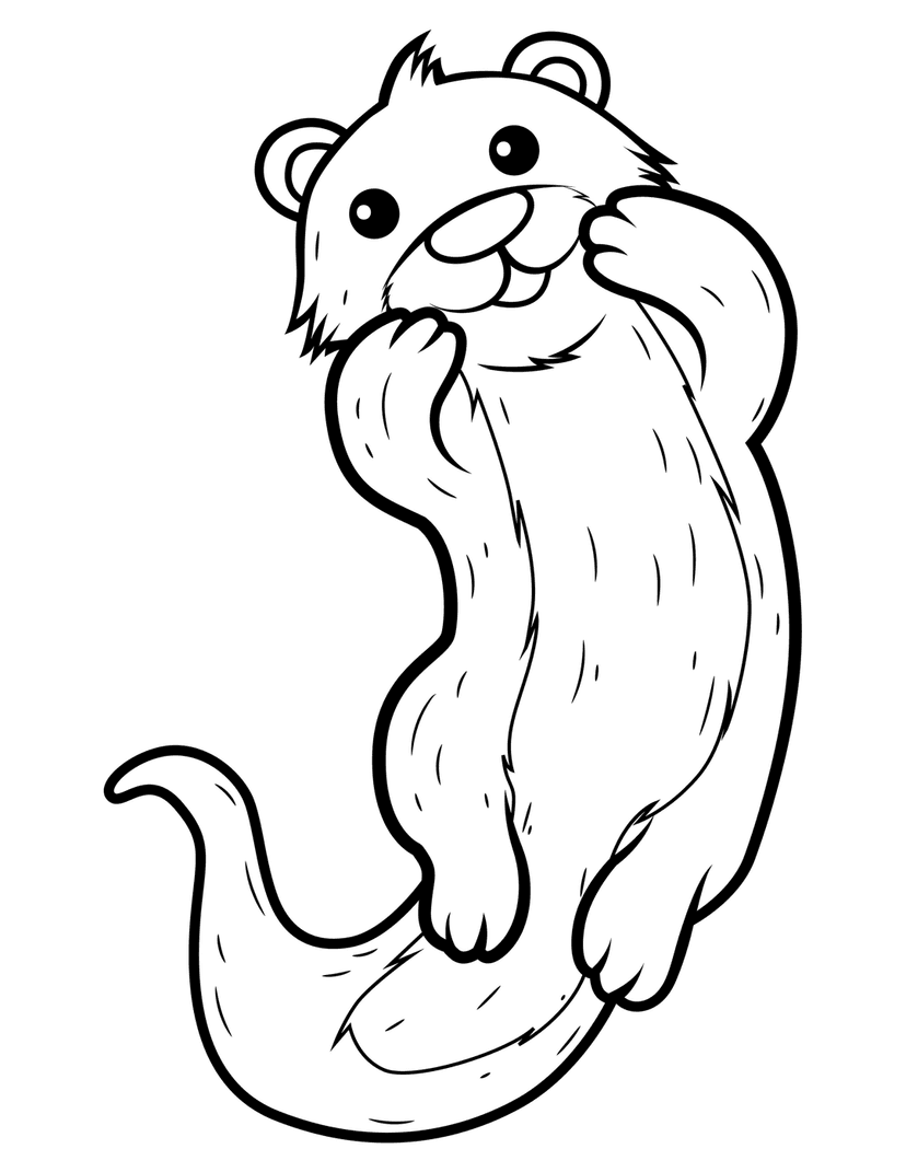 Otter line art illustration featuring a cartoon animal with raised paws, round eyes, and fur textures.