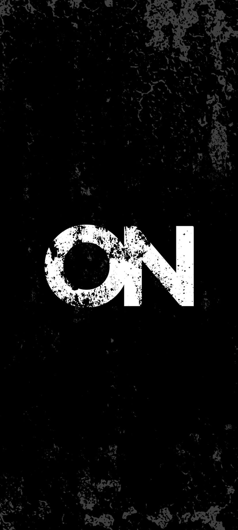 Distressed white ON lettering centered on a grainy black surface with weathered textures and chipped edges.