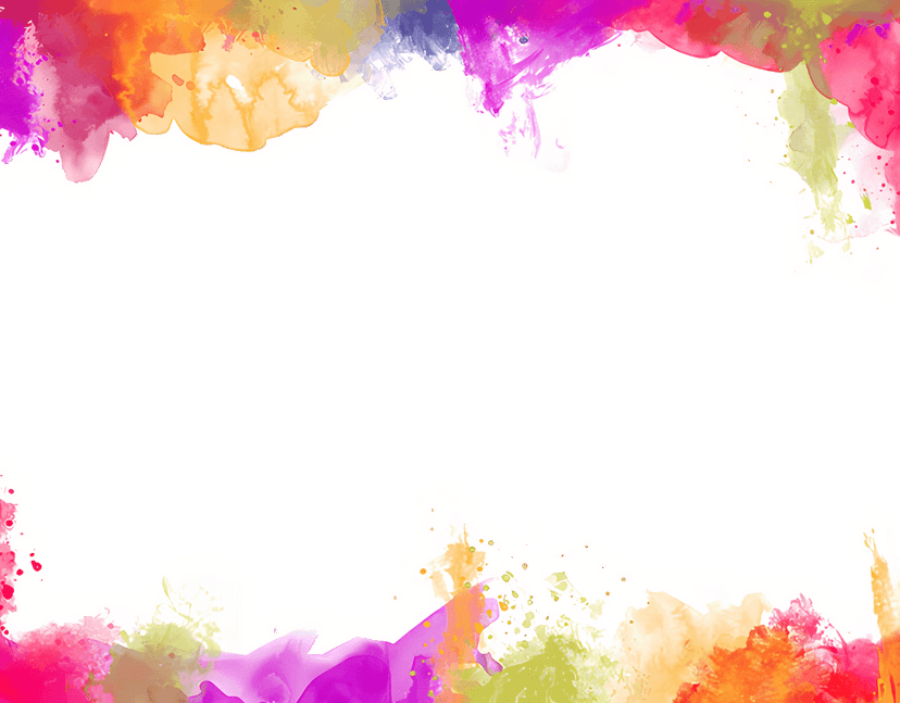 Multicolor paint splatter border featuring vibrant red blue and yellow acrylic droplets forming a frame.
