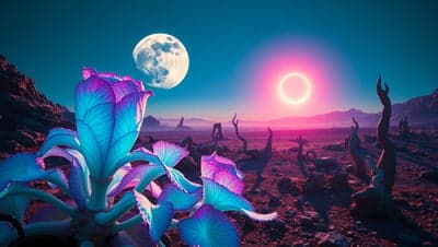 Glowing Alien Plant and Twin Moons Mobile Background