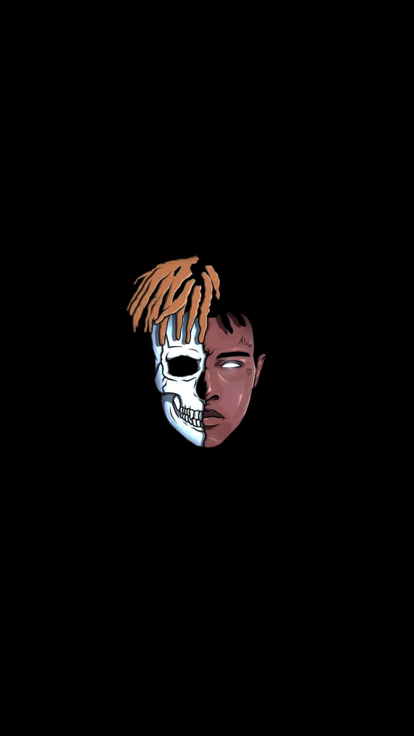 Bisected human face and skull with dreadlocks positioned against a solid black background for a high-contrast look.
