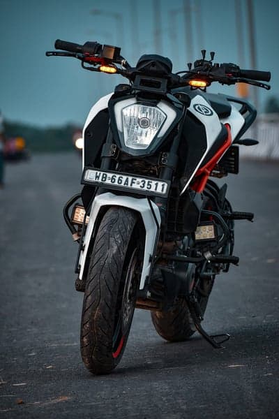 Front View of White and Black KTM Duke Motorcycle