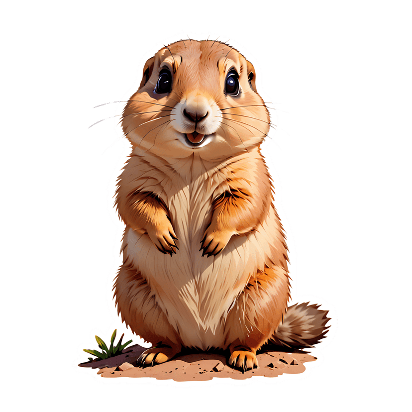 Prairie dog sticker illustration shows a standing brown rodent with a white outline and furry texture.