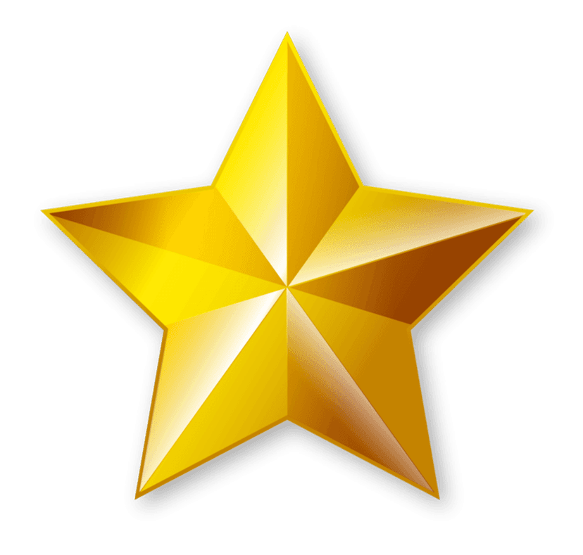 Golden star 3D render featuring five symmetrical points and polished metallic texture with light reflections.