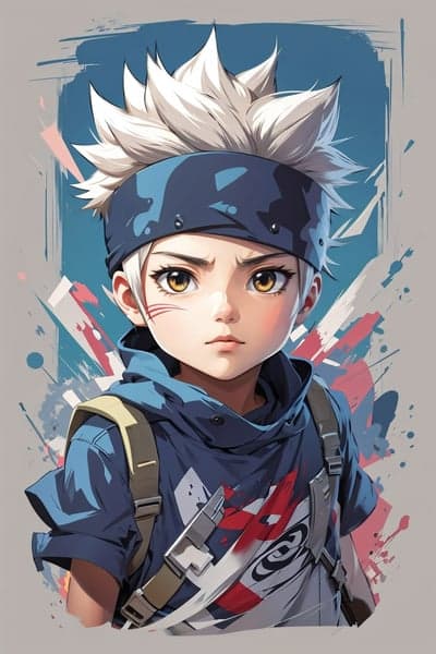 Anime Boy with Spiky White Hair and Blue Headband