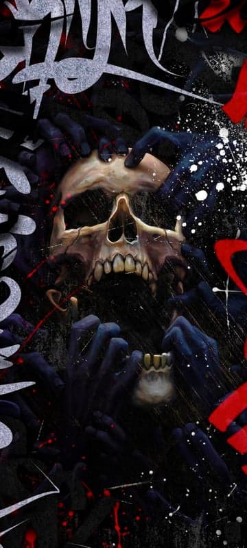 Grasping Skull with Dark Hands and Graffiti