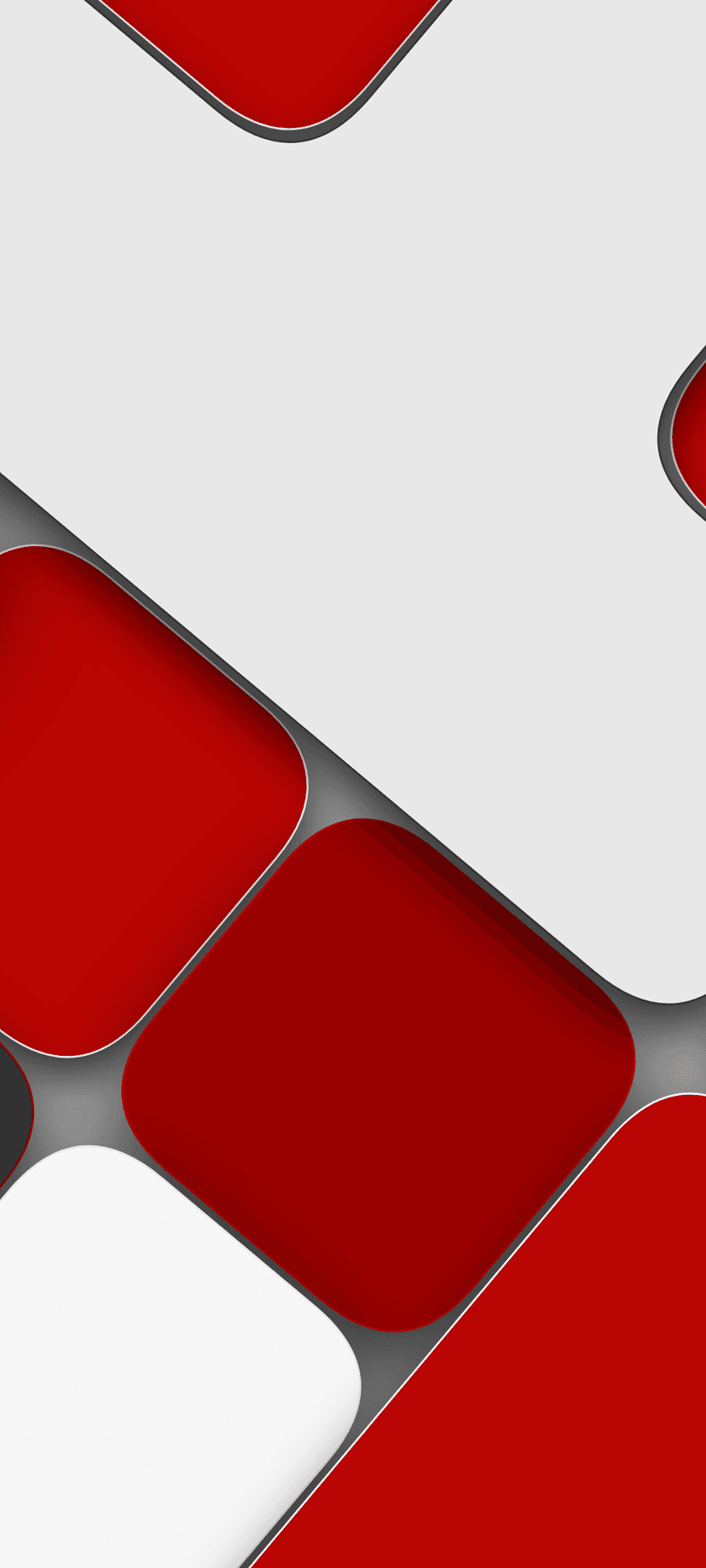 Red and white rounded squares stacked in a repeating pattern with soft drop shadows creating depth and dimension.