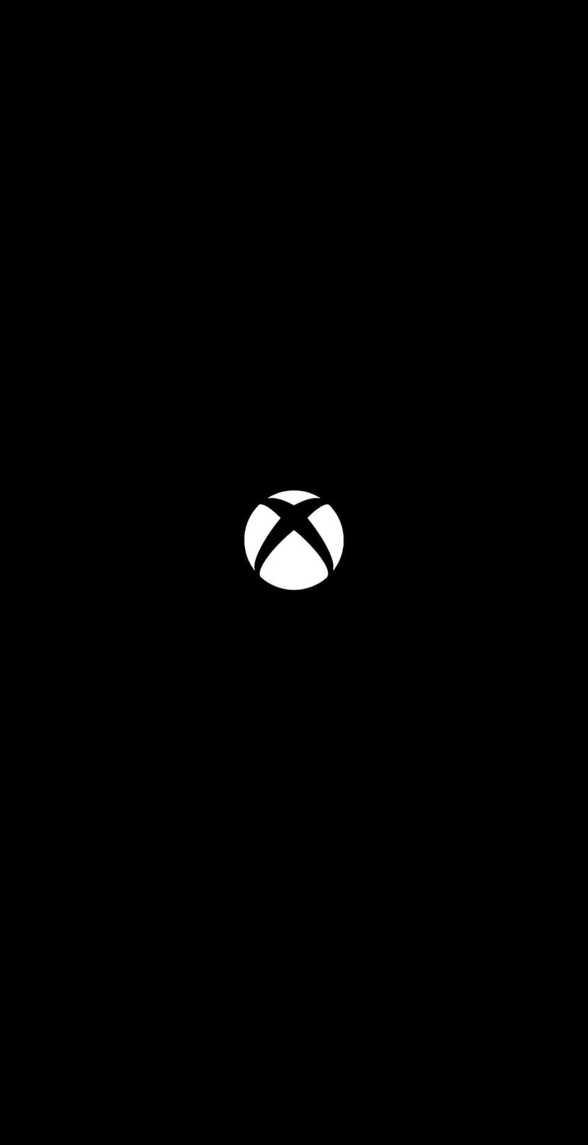 White Xbox logo centered on a pitch black background, creating a high-contrast minimalist mobile wallpaper.