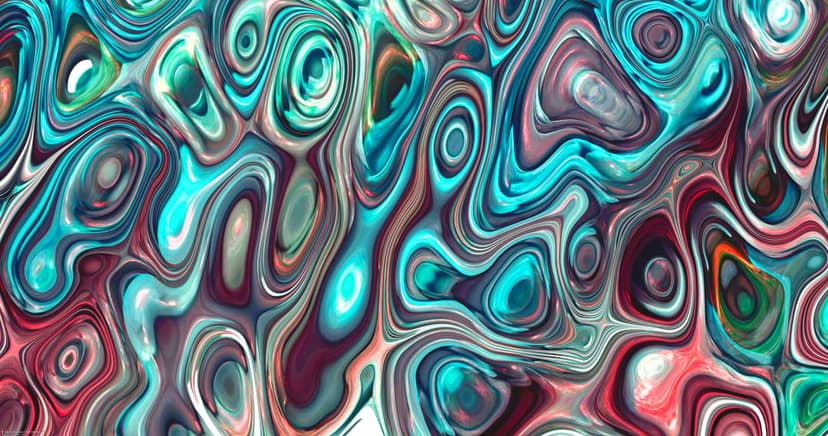 Swirling teal, magenta, and white liquid marble textures with organic flowing lines and deep aqua shadows.