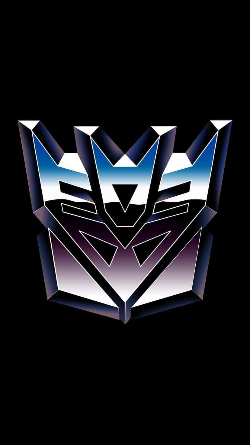 Decepticon insignia with sharp metallic edges and a purple-blue gradient centered on a pitch-black background.