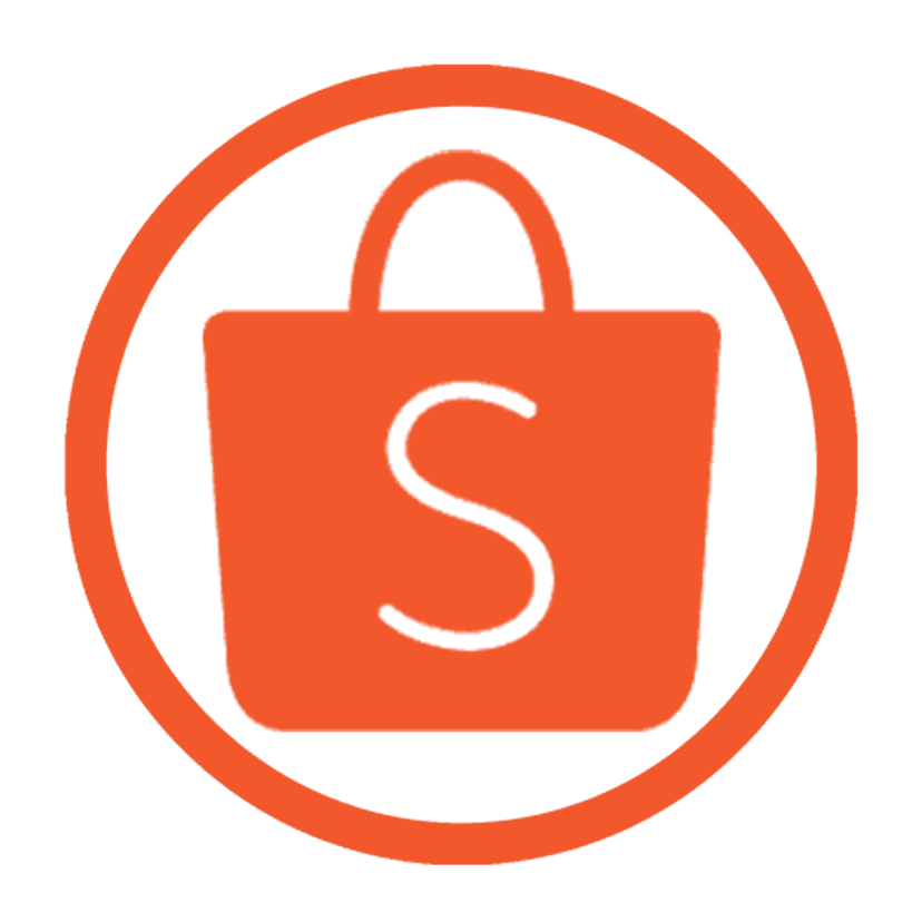 Shopee logo displays a vibrant orange shopping bag icon with white sans-serif text on a clear background.