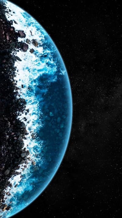 Alien Planet with Blue Ocean and Rocky Shore