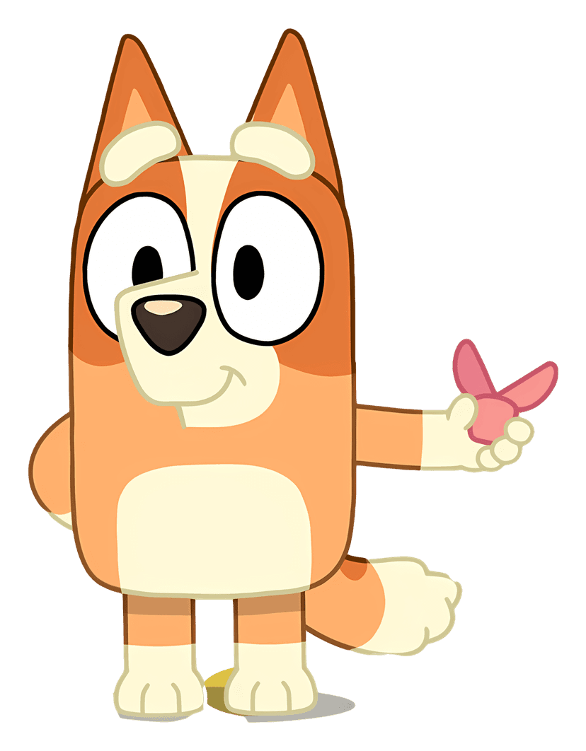 Orange dog holding butterfly vector features a smiling canine character with flat colors on a transparent layer.