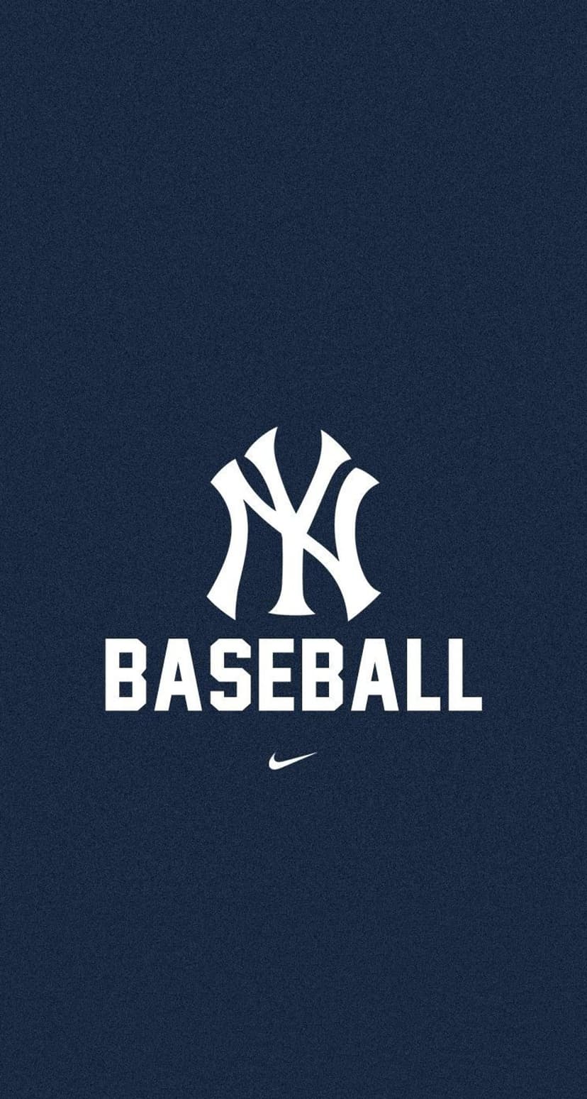 White New York Yankees NY logo and baseball text centered on a dark blue textured background with a small swoosh.
