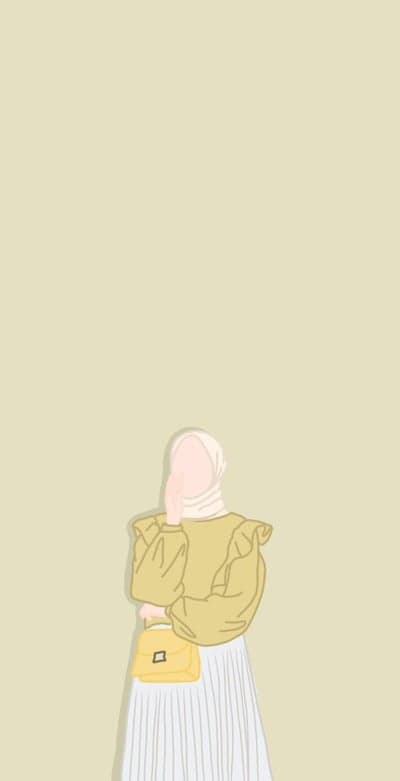 Minimalist illustration of woman in hijab with yellow bag