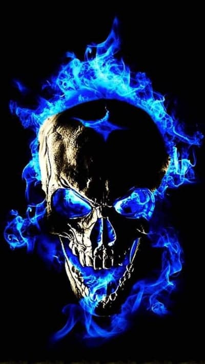 Eerie Blue Inferno Skull Wallpaper for Phone and Tablet